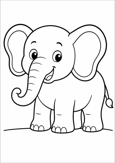 Simple big elephant animal coloring page for kids ages 3-5