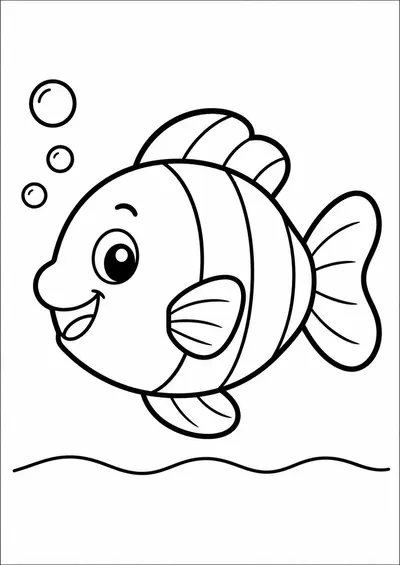 Simple happy fish animal coloring page for kids ages 3-5