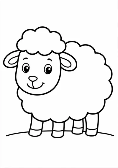 Simple fluffy sheep animal coloring page for kids ages 3-5
