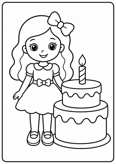 Easy fashion doll birthday cake printable Barbie coloring page for kids ages 3-5