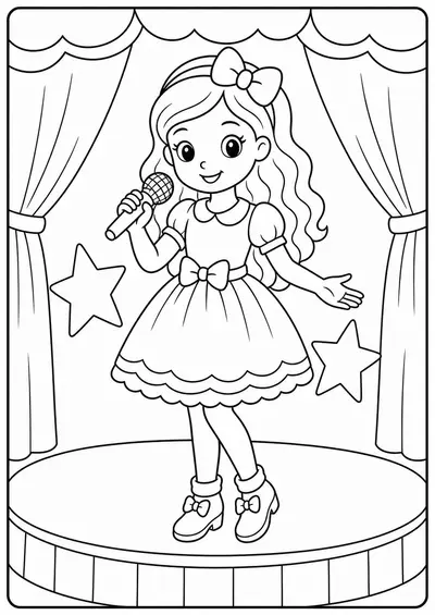 Cute fashion doll music stage printable Barbie coloring page for kids ages 6-8