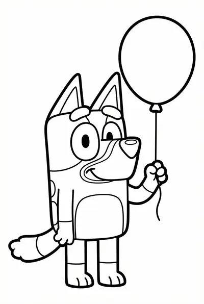 Bluey holding a balloon simple coloring page for toddlers age 3-5