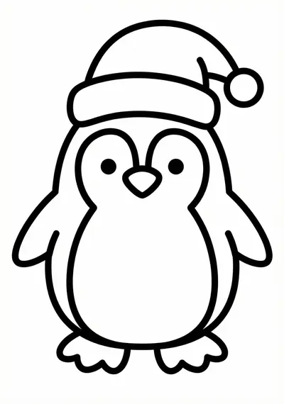 Cute penguin Christmas coloring page for preschool age 3-5