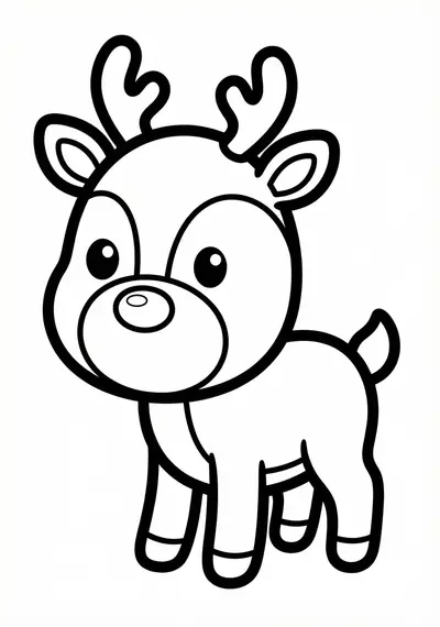 Cute reindeer Christmas coloring page for kids age 3-5, simple outlines
