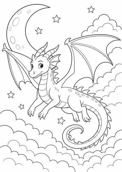 dragon moon clouds printable dragon coloring page for kids ages 9-10