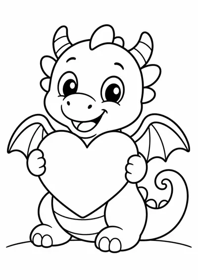 dragon with heart printable dragon coloring page for kids ages 3-5