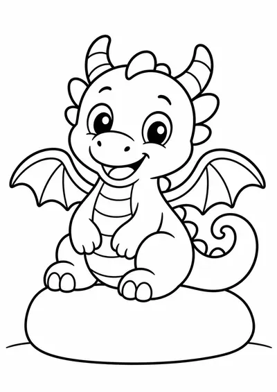 dragon on rock printable dragon coloring page for kids ages 3-5