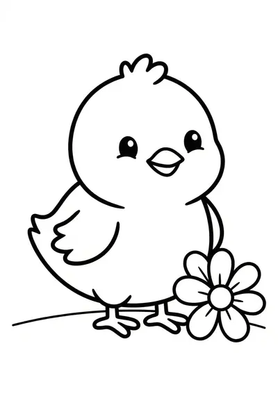 Smiling baby chick Easter coloring page for kids age 3-5, large simple shapes