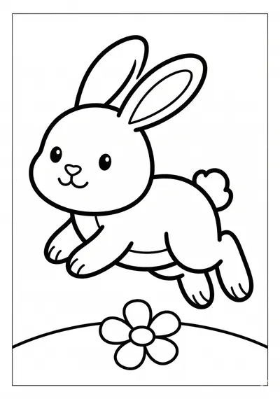 Bunny hopping Easter coloring page for kids age 3-5, simple outlines