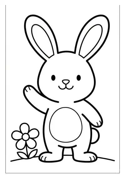 Easter bunny waving coloring page for kids age 3-5, simple outlines