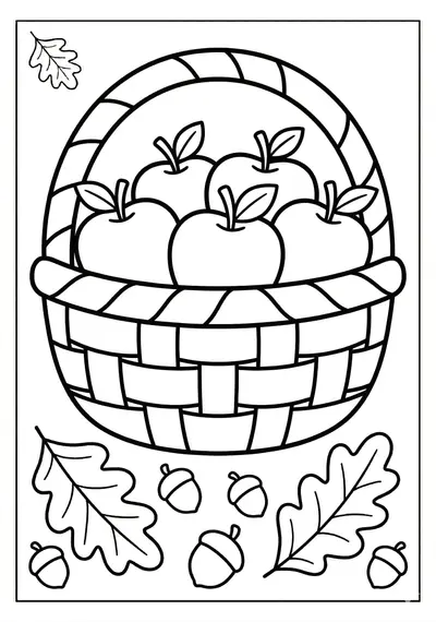 Fall apple basket coloring page for kids age 3-5