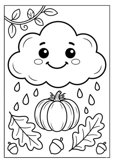 Fall autumn cloud coloring page for kids age 3-5