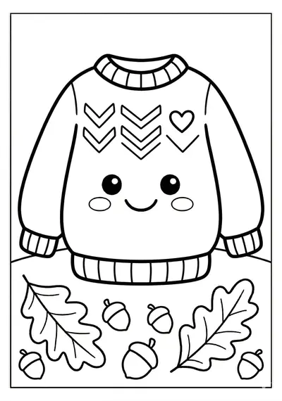 Fall cozy sweater coloring page for kids age 3-5