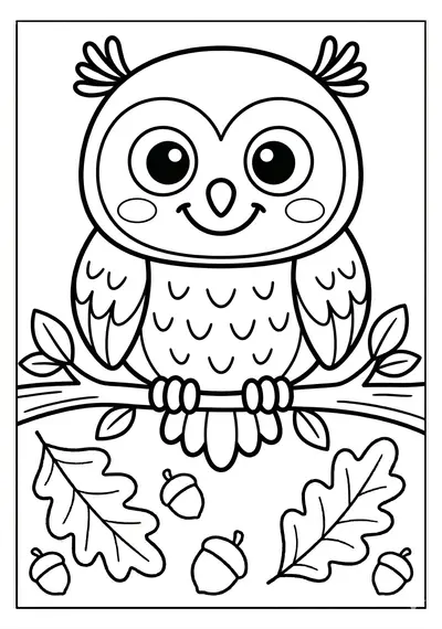 Fall friendly owl coloring page for kids age 3-5