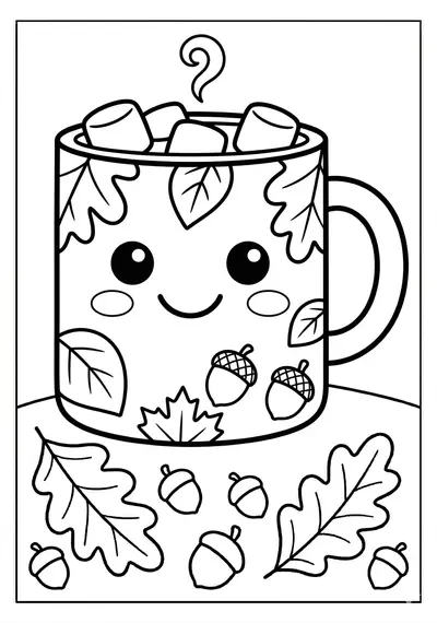 Fall hot cocoa mug coloring page for kids age 3-5