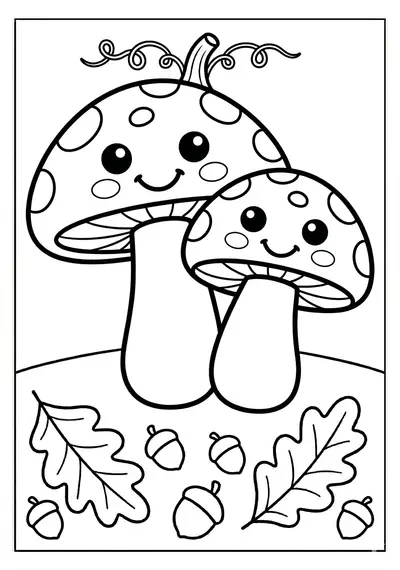 Fall mushroom pair coloring page for kids age 3-5
