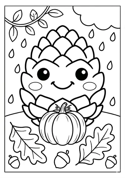 Fall pinecone coloring page for kids age 3-5