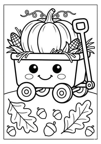 Fall pumpkin wagon coloring page for kids age 3-5