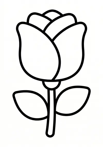 Rose bud flower coloring page for kids age 3-5, large simple shapes