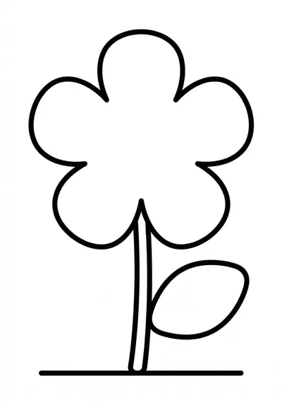 Simple violet flower coloring page for preschool age 3-5, large shapes