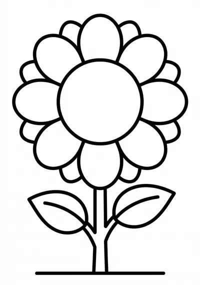 Sunflower with simple center flower coloring page for preschool age 3-5, thick outlines