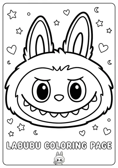 Labubu big labubu face coloring page for kids age 3-5