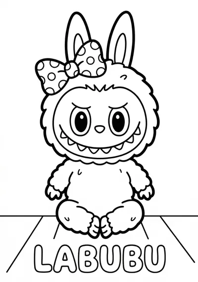 Labubu labubu cute bow coloring page for kids age 3-5