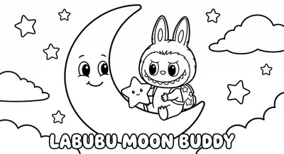 Labubu labubu moon buddy coloring page for kids age 3-5