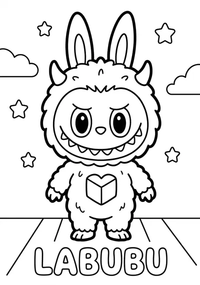 Labubu labubu simple toy coloring page for kids age 3-5