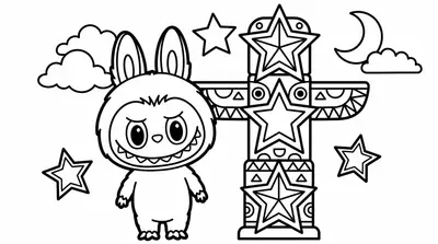 Labubu labubu star totem coloring page for kids age 3-5