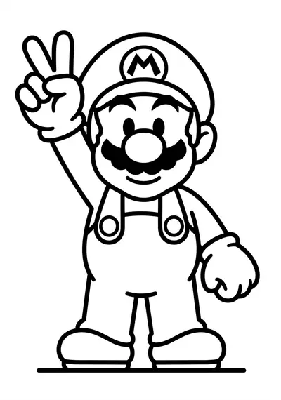 Mario mario simple victory pose coloring page for kids age 3-5