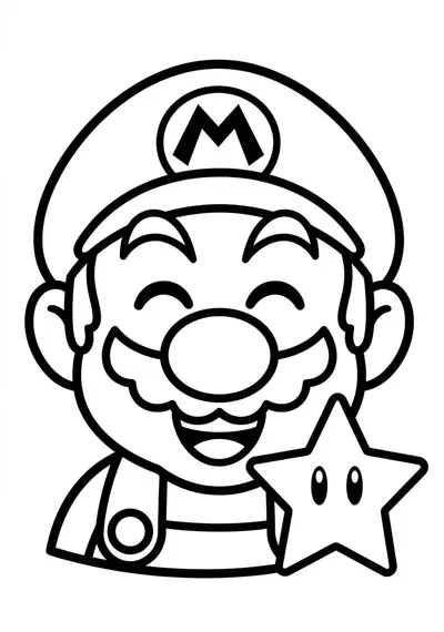 Mario mario with star coloring page for kids age 3-5