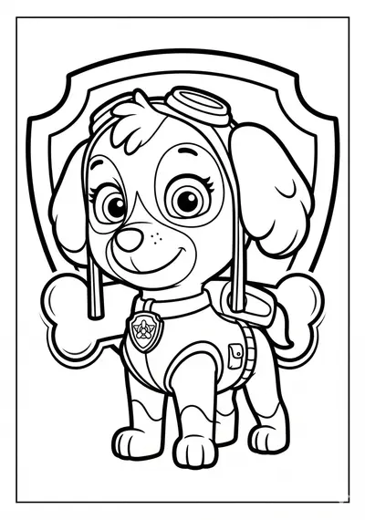 Simple Paw Patrol Skye standing and smiling coloring page for preschool kids age 3-5, minimal detail