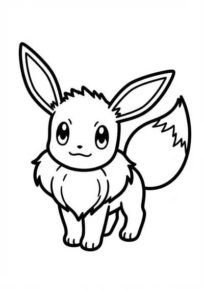 Simple Eevee standing and smiling Pokemon coloring page for kids age 3-5