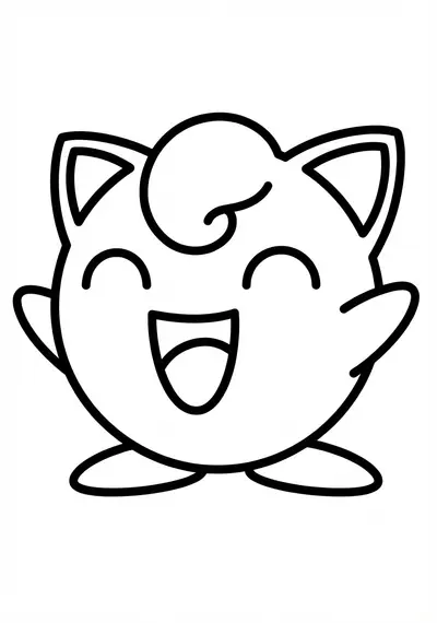 Jigglypuff smiling Pokemon coloring page for toddlers age 3-5