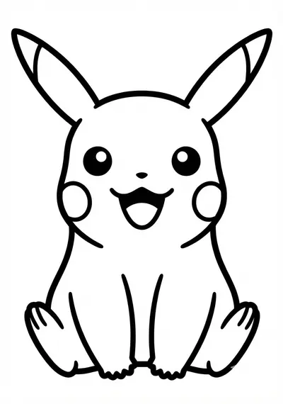 Pikachu smiling Pokemon coloring page for toddlers age 3-5
