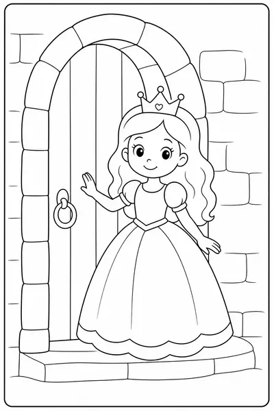 Princess at Door printable princess coloring page for kids ages 3-5