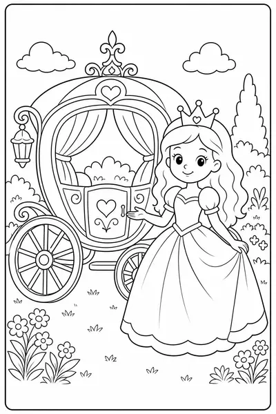 Princess Carriage printable princess coloring page for kids ages 6-8