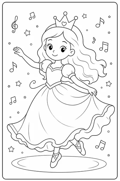 Princess Dancing printable princess coloring page for kids ages 6-8