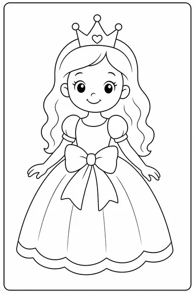 Princess with Bow printable princess coloring page for kids ages 3-5