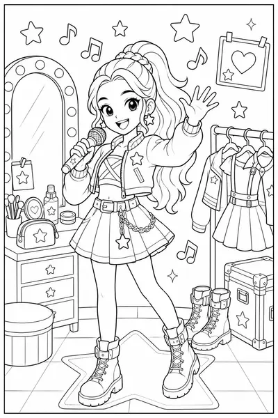 Rumi Happy Backstage printable Rumi coloring page for kids ages 6-8