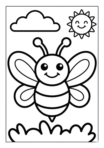 One cute bee spring coloring page for kids age 3-5, large simple shapes