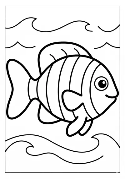 Simple tropical fish summer coloring page for kids age 3-5