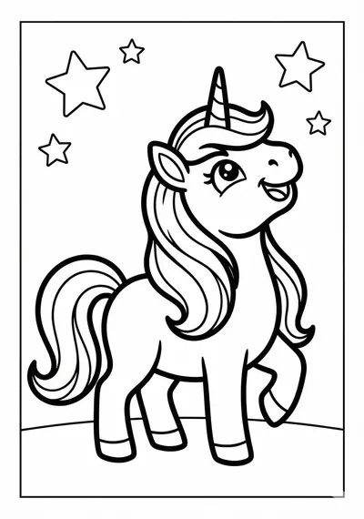 Cute unicorn looking up coloring page for kids age 3-5