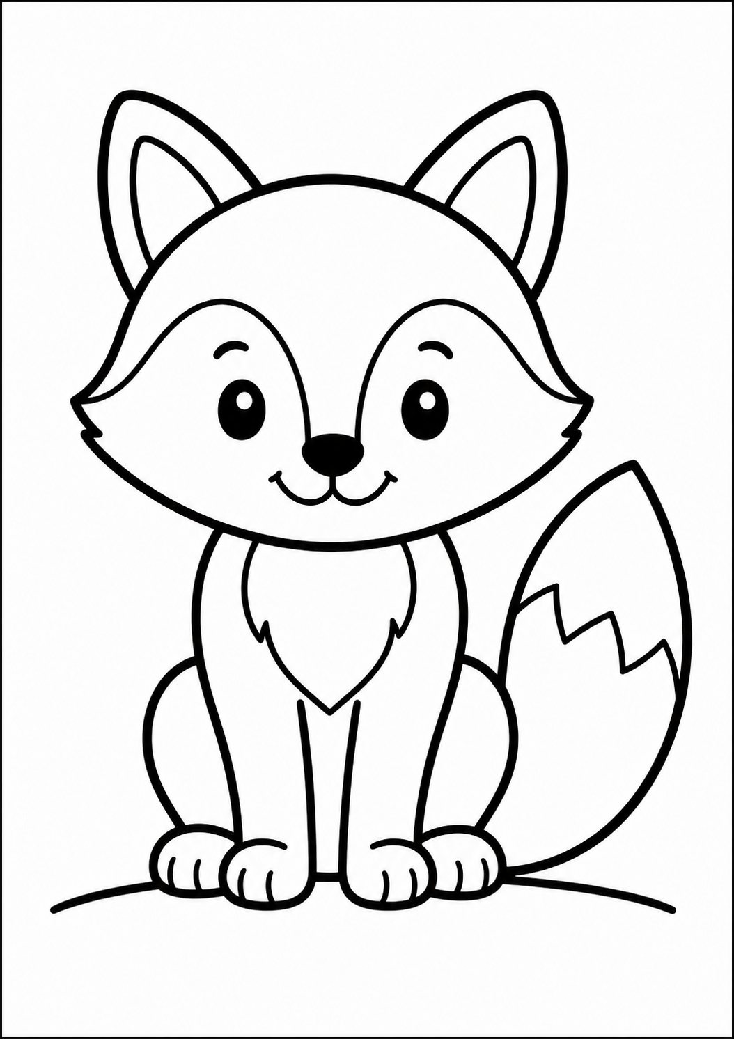Simple fox sitting animal coloring page for kids ages 3-5
