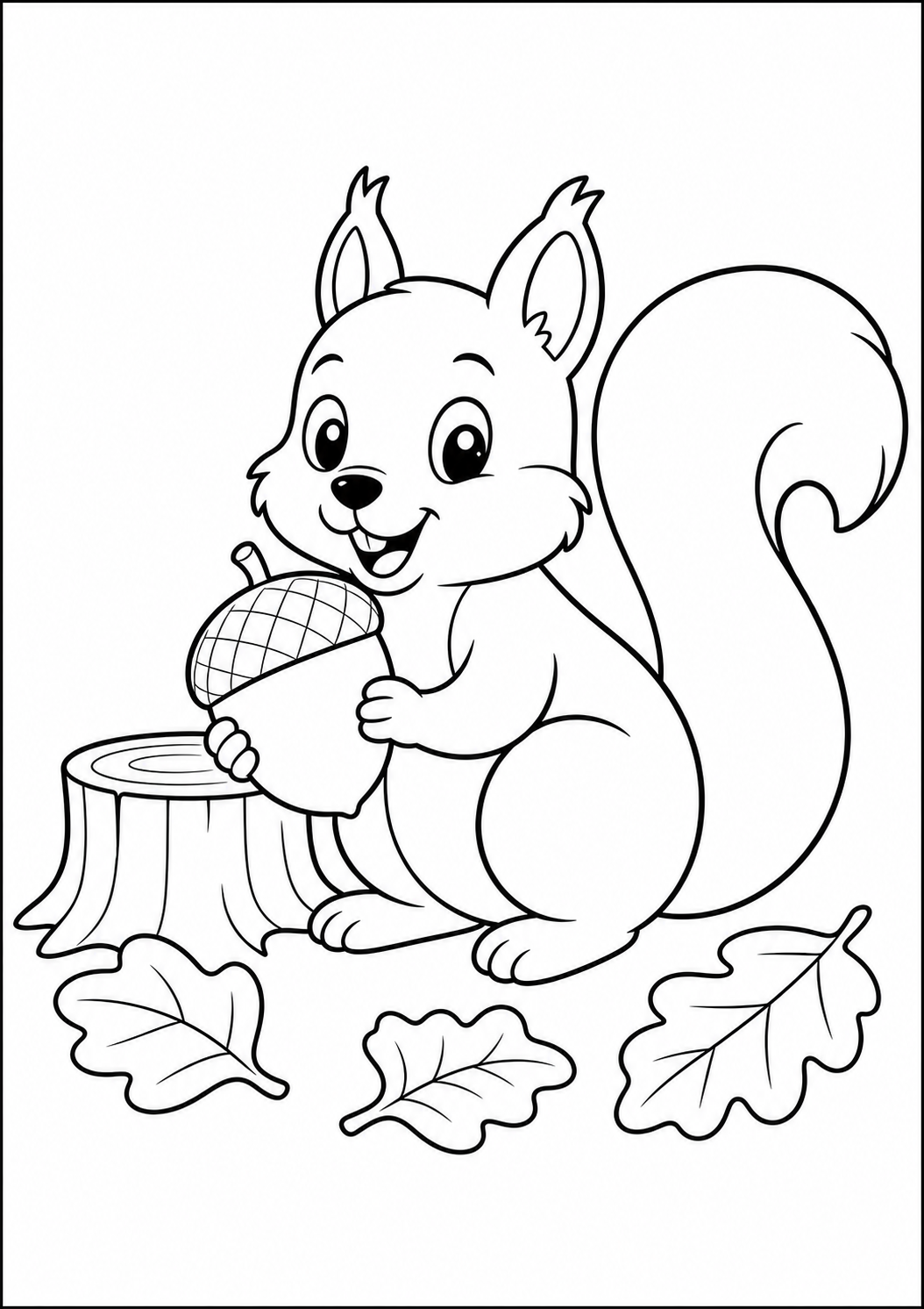 Squirrel with acorn printable animal coloring page for kids ages 6-8