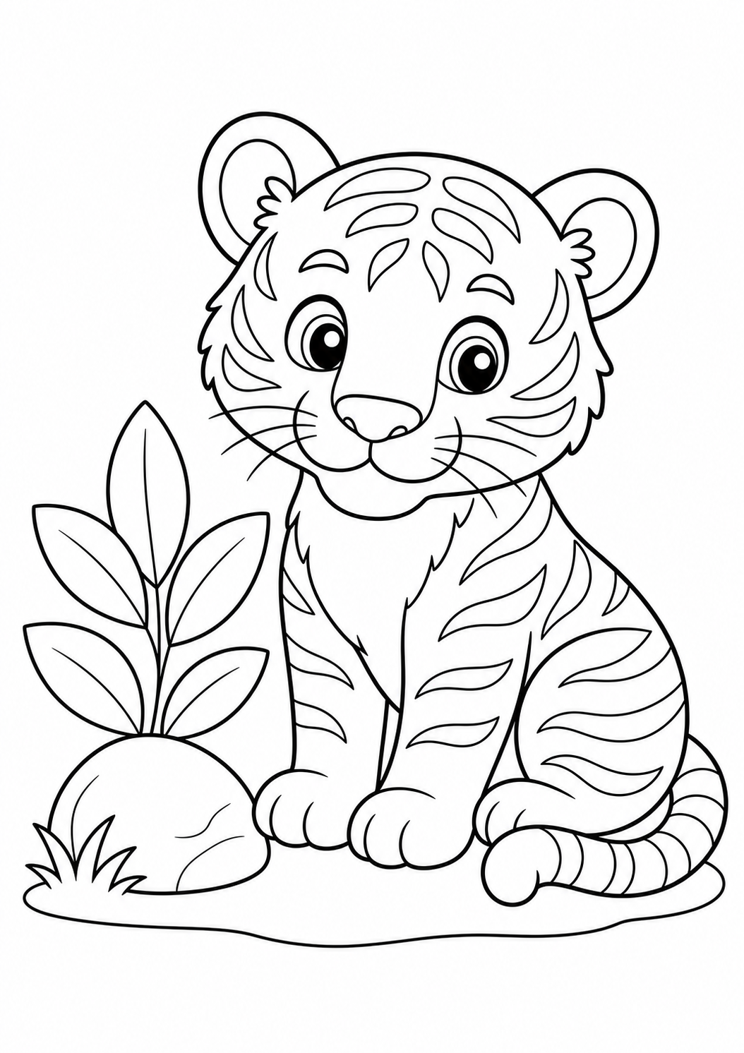 Tiger cub printable animal coloring page for kids ages 6-8