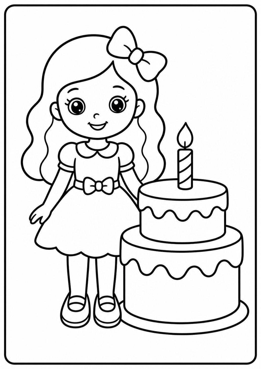 Easy fashion doll birthday cake printable Barbie coloring page for kids ages 3-5
