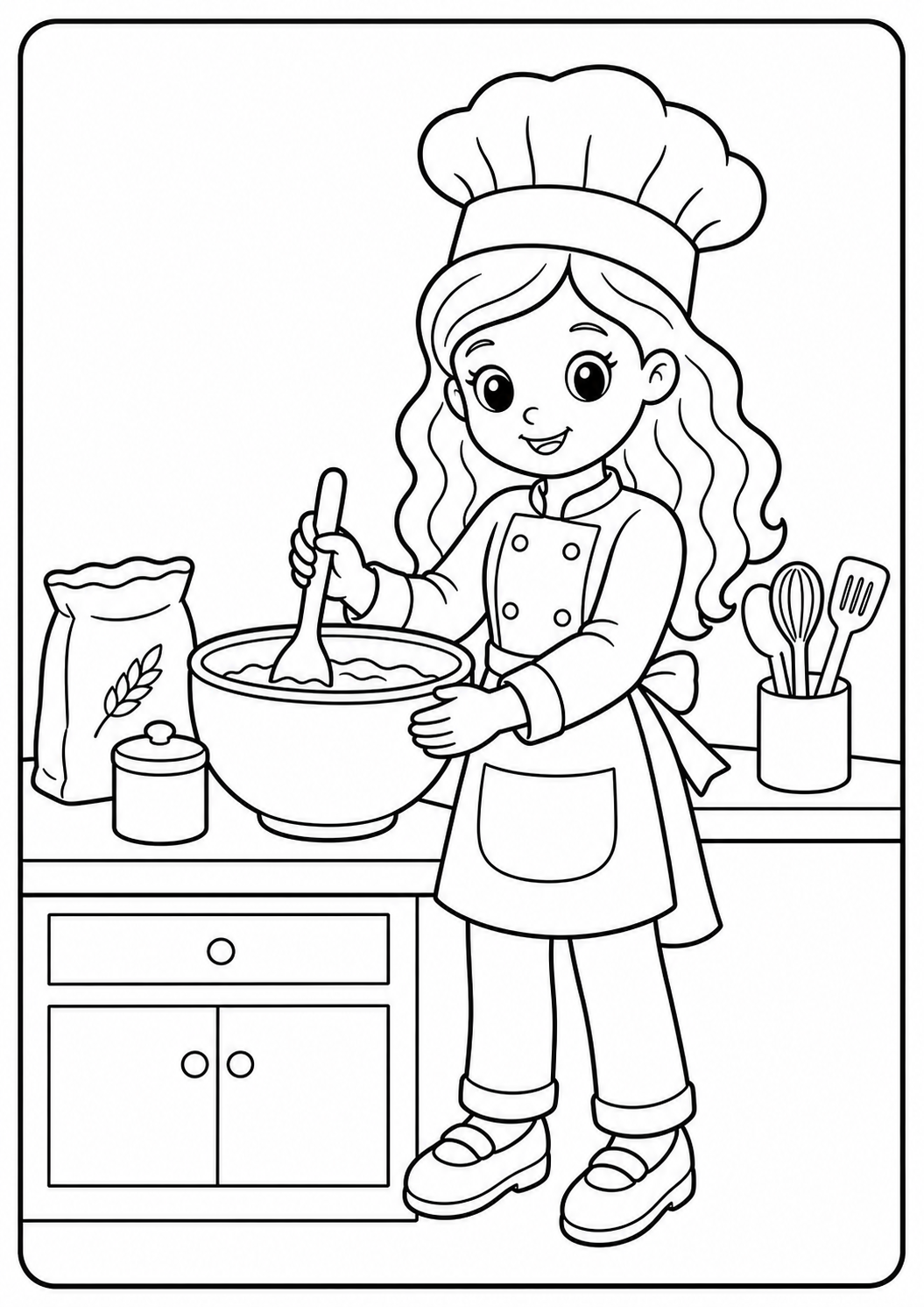 Cute fashion doll chef printable Barbie coloring page for kids ages 6-8