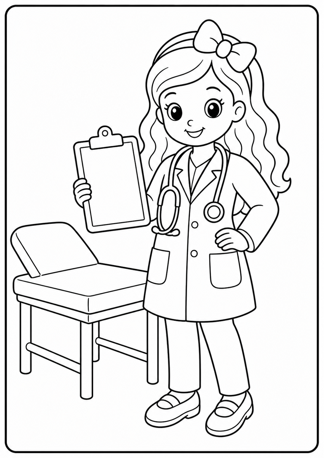 Cute fashion doll doctor printable Barbie coloring page for kids ages 6-8